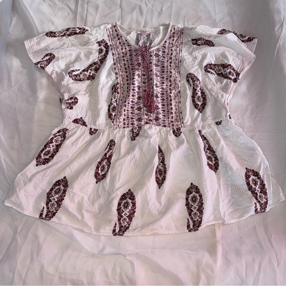 Embroidered White and Purple Women's Top